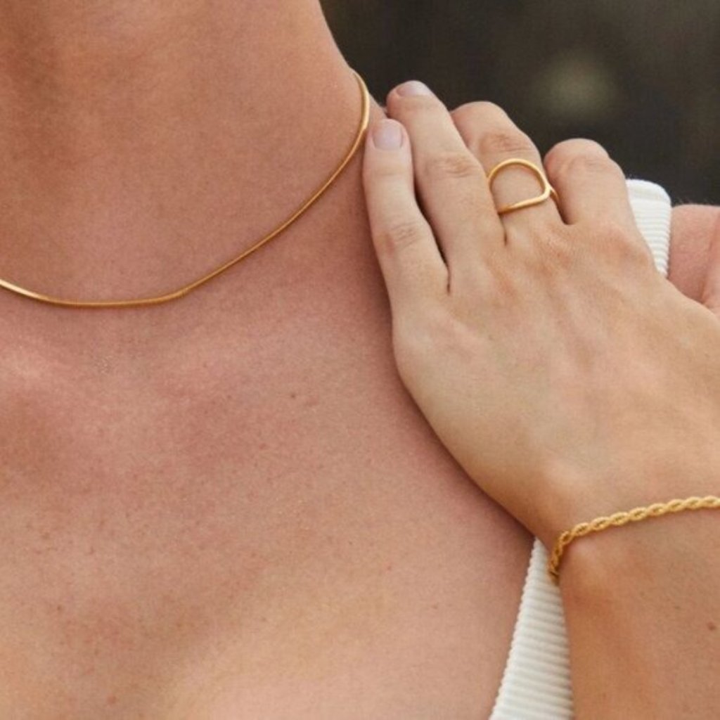 Gold Snake Chain Choker Thin Necklace Waterproof Non Tarnish Gold Jewelry